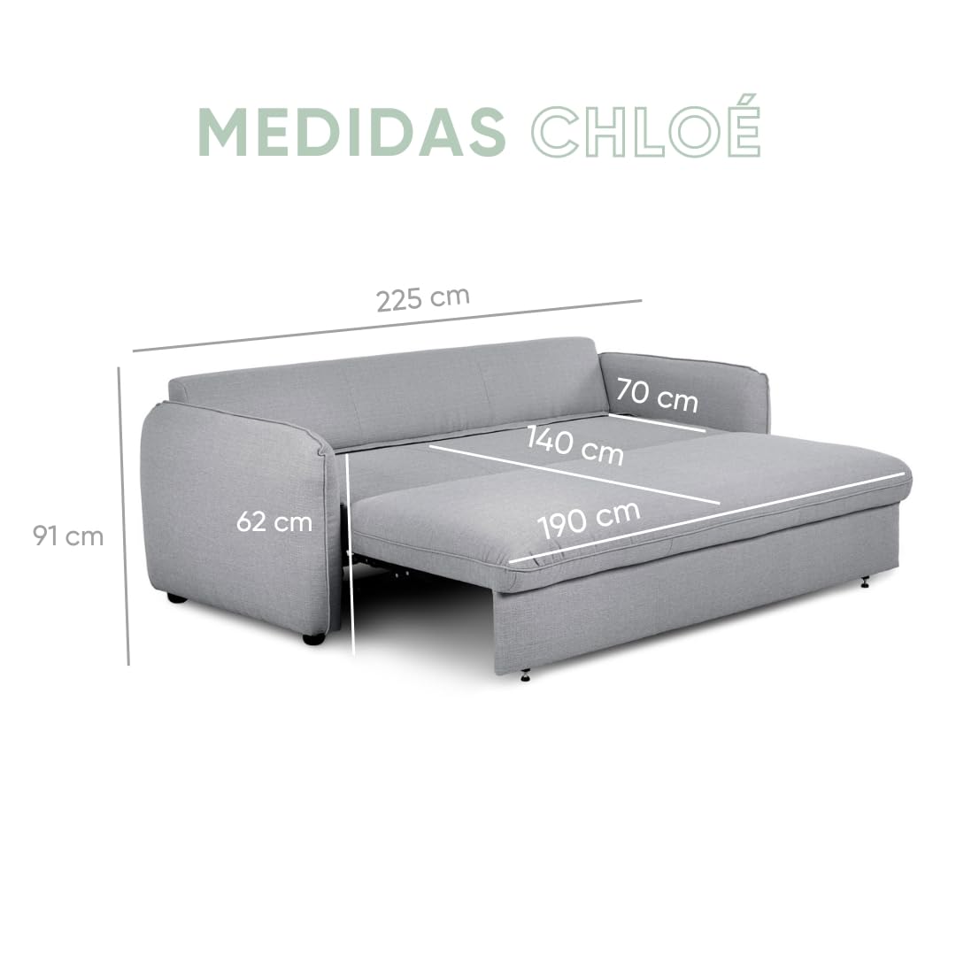 BUDWING Chloé Sofá Cama 4 Plazas - Chaise Longue – Sistema EasyBed, Tapizado en Poliéster – Estilo Nórdico – Apertura Rápida y Sencilla – 225x140x91cm – Gris Mineral