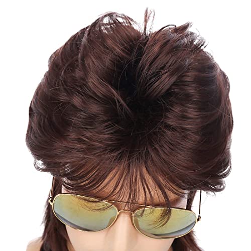 Image of Swiking Mullet Wigs for Men Brown Replacement Wigs 70s 80s Curly Retro Disco Rocker Punk Fancy Natural Hair Party Cosplay Costume Mens Full Wigs