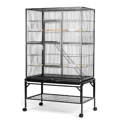 車輪付き大型金属製鳥かご - オウム、トリカゴ, オカメインコ、鳥かご 台, インコ、カナリア、セキセイインコ、フィンチ用 - ガーデニング装飾付き鳥用ペットケージ