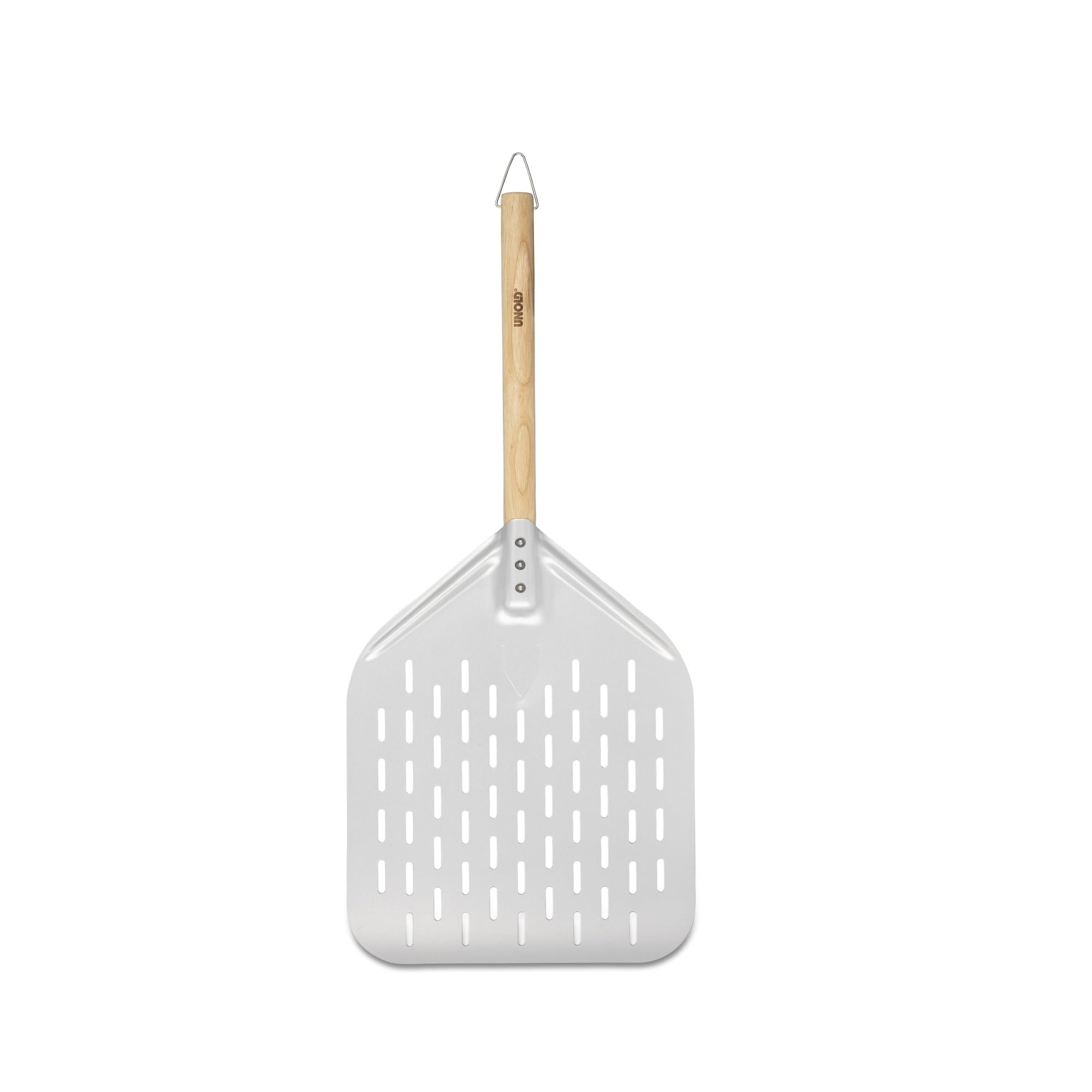 Unold Pizzaschieber - Perforierte Aluminium-Schaufel mit Buchenholz-Griff | Profi-Pizzaschaufel für knusprigen Boden & einfaches Handling - Grifflänge 35cm, Schaufelgröße 40 x 30cm