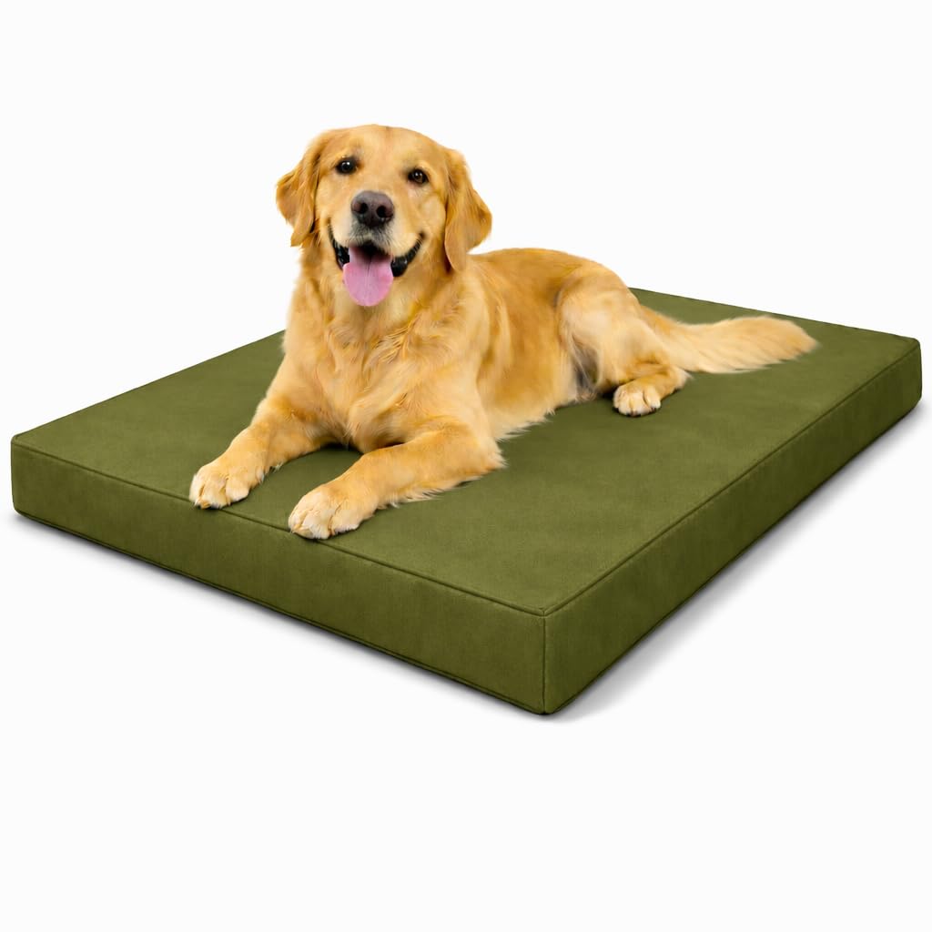 Waterproof Dog Bed Heavy Duty Foam Pet Mattress Cushion Dog Bed MatCrate Kennel, FloorTravel Durable Puppy BedSmall Medium Large Dogs (OLIVE GREEN, XX-Large 120 × 75 × 5 cm 48″ × 30″ × 2″)