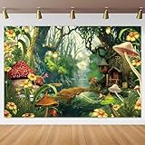 Yeele 5x3ft Enchanted Forest Photo Backdrop Spring Mushroom Wonderland Fairy House Photography Background Girl Room Wall Decorations Birthday Baby Shower Banner Photo Props