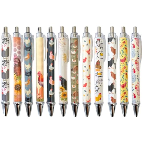 10PC Chicken Writing Pens Rooster Hay Chickens Lovers Ballpoint Lady Pen Office Supplies Pencils Bird Turkey Duck Roosters for Women Men Fun Themed Gag Gifts Gift Accessories Desk Decor Novelty