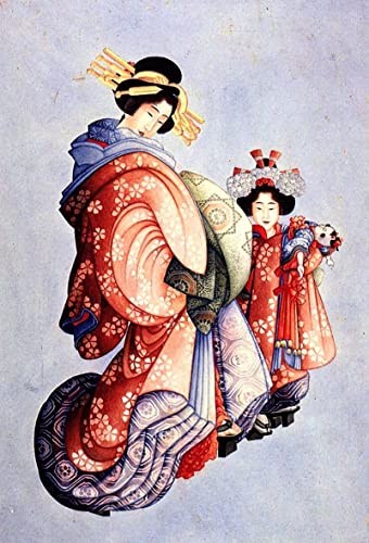 Peinture moderne Oiran et Kamuro de Hokusai avec impression sur toile