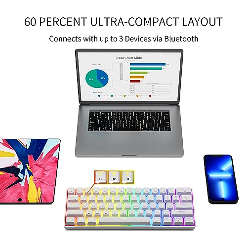 Image of Newmen GM610 60% Wireless Mechanical Gaming Keyboard,Wired /Bluetooth /2.4G Keyboard,RGB Backlit,61 Anti-Ghosting Keys,Programmable,Hot-Swappable,for Windows Mac Android (White /Red Switch)