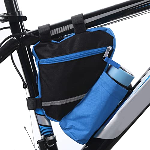 Vbestlife Bolsa de quadro de bicicleta de nylon triangular bolsa de armazenamento de bicicleta com bolsa de garrafa de água para bicicleta de montanha (azul) suportes e armazenamento