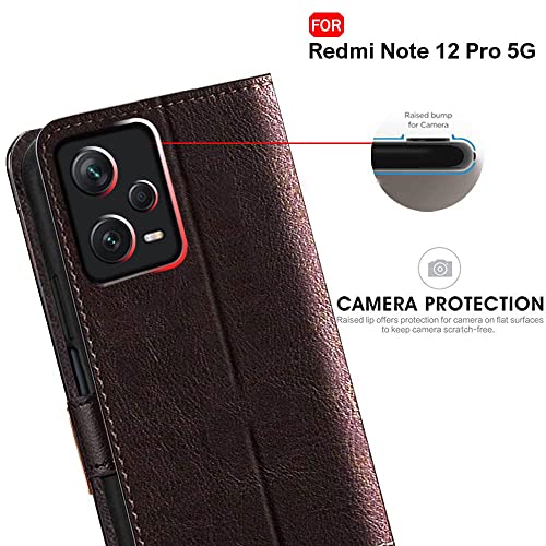 Image of TheGiftKart Flip Back Cover Case for Mi Redmi Note 12 PRO 5G | Dual-Color Leather Finish | Inbuilt Stand & Pockets | Wallet Style Flip Back Case Cover for Mi Redmi Note 12 PRO 5G (Coffee & Brown)