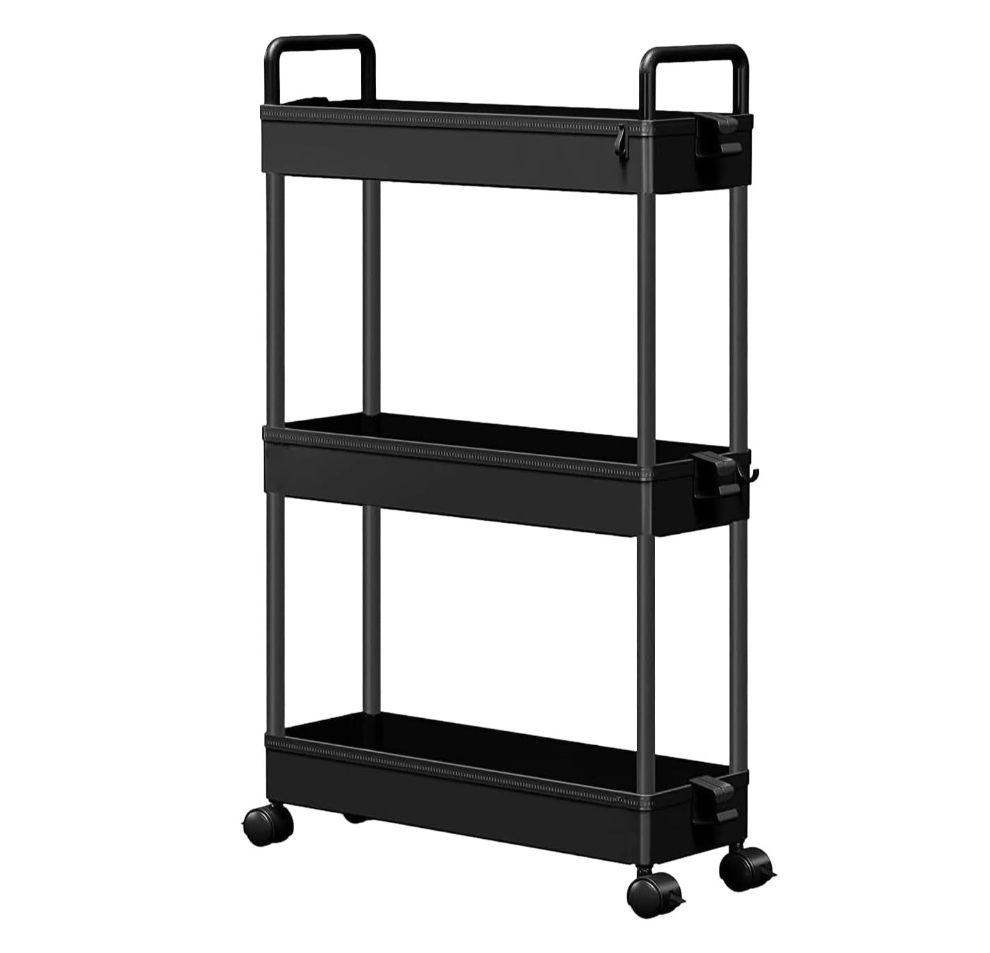 Storage Trolley on Wheels 3-Tier Kitchen Shelves Bathroom Cart Black Ultra Slim