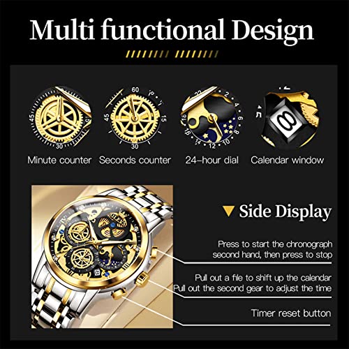Image of OLEVS Skeleton Watch for Men Stainless Steel Chronograph Watch for Men Classic Waterproof Mens Watches with Date Luxury Business Men's Analog Wrist Watches, relojes para Hombres Blue /Black /Gold /White