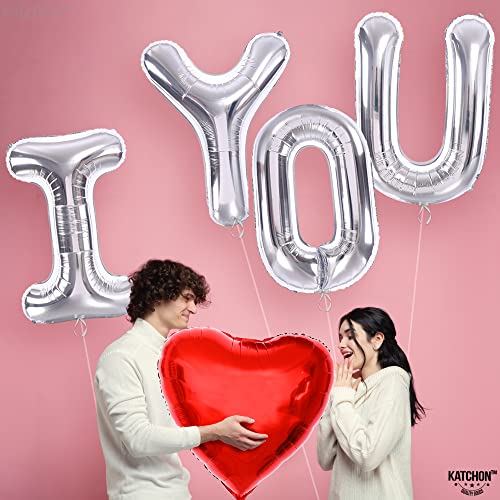 Image of KatchOn, Huge Silver I Love You Balloons - 40 Inch | Foil Love Balloon, Heart Balloons for Him | Valentines Day Decorations | Romantic Decorations Special Night | Valentines Day Balloons