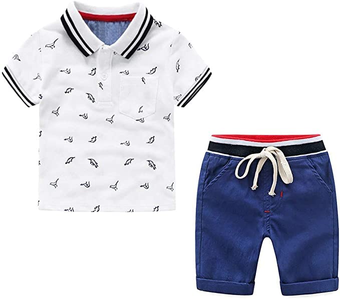 YilakuBaby Boys Summer Clothes,Shirt Top and Elastic Shorts 2-Piece Kids Beach Outfits Set