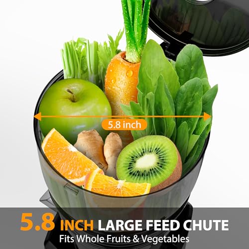 Pukomc Cold Press Juicer,5.8" Wide Feed Chute Juice Extractor Machine with 300W,Slow Masticating Juicer for Whole Vegetables & Fruits,High Juice Yield,Easy to Clean,Grey - Image 3
