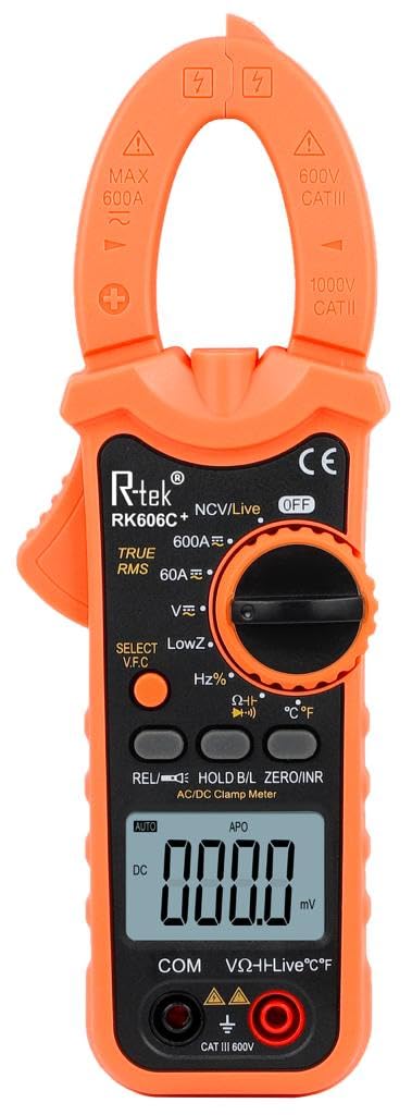 R-TEK Clamp Meter, 6000 Counts, Measures Current Voltage Temperature Capacitance Resistance Diodes Continuity Duty-Cycle (with battery) (B0CTTFQJLW) Amazon Price History, Amazon Price Tracker
