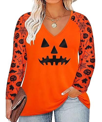 Image of TIYOMI Plus Size Tops for Women Raglan Long Sleeve V Neck T Shirts Casual Color Block Leopard /Floral Tops Winter Tee Shirt