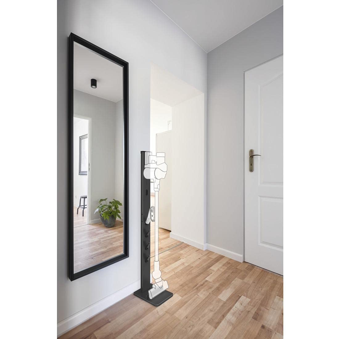 Xavax Universal Staubsauger-Ständer mit Zubehör-Halterung (Standfuß Organizer für Akkustaubsauger, Akkusauger Boden-Ständer passend für Dyson, Bosch, AEG, Philips, Rowenta, bohrfreie Montage) schwarz