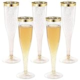 36 Pack Champagne Flutes Plastic Champagne Flutes Glass 6.5 OZ Plastic Champagne Glasses Gold Rim Disposable Champagne Flute Mimosa Wedding Party Cups