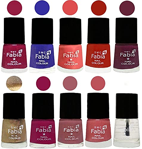 Image of SMC Fabia ALL IN ONE (PACK OF 10), Long Lasting Glossy Nail Polish, 6 ml Each, All Vibrant Colours,01764