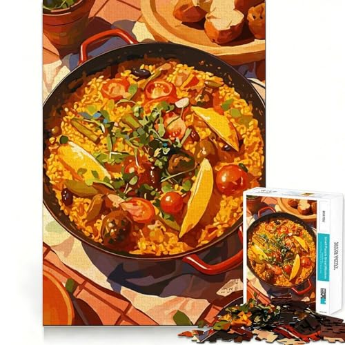 Rompecabezas de 1000 Piezas con ilustración de un Plato de Paella,Corte Exacto,Juguete Inteligente para el Cerebro,Juego Relajante,decoración navideña (38x52cm)