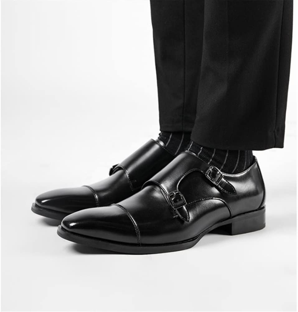 Scarpe da Uomo con Doppia Fibbia Monk Strap Monk in Pelle con Punta Liscia Scarpe Eleganti da Uomo in Pelle Oxford Formali da Lavoro Casual