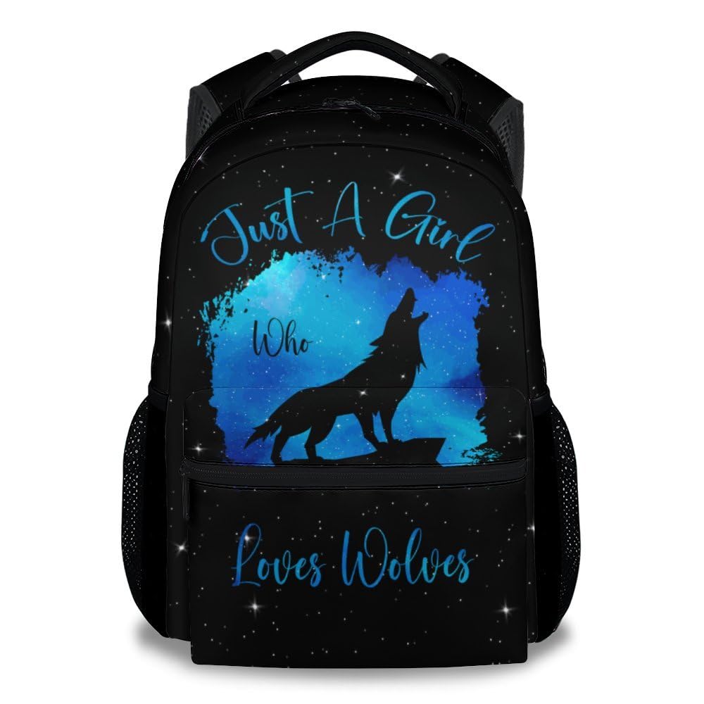 UNIKITTY School Backpack for Girls, Wolf Backpack with Adjustable Straps, Preschool Bookbag Large Capacity Durable, 17" Black Cute Kids Travel