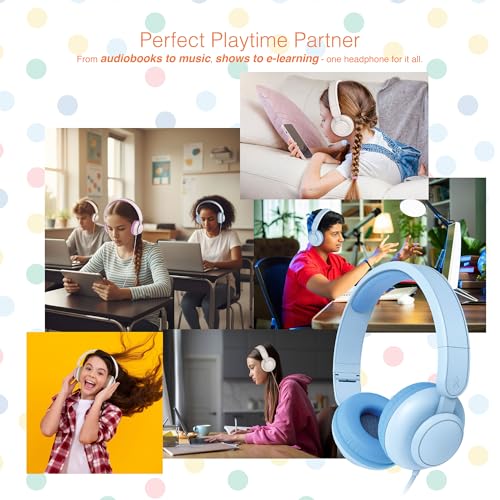 Image of FINGERS HappyHertz Wired Headphones for Kids (85 dB Volume Limit Safe Sound, Super-Soft Cushions, Foldable Design, Tangle-Free Cable, Perfect for Music, Learning & Fun) - Cool Blue