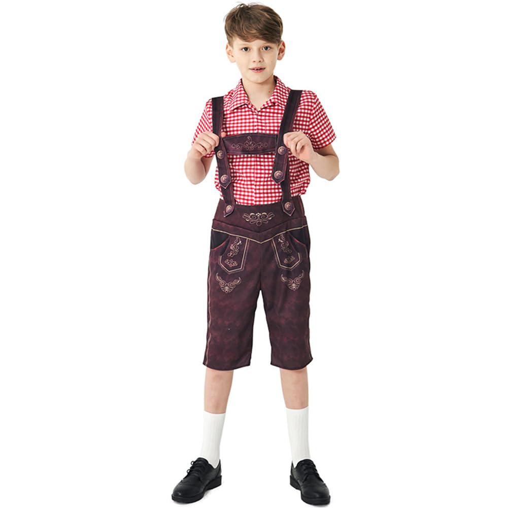 AWIBMK Kids Boys German Oktoberfest Costume Lederhosen Shorts Shirt Socks Traditional Bavarian Halloween Outfit 3PCS Sets