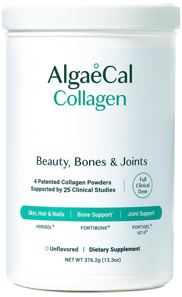 ALGAECAL Collagen: 4 Clinically-Supported Peptides VERISOL®, FORTIGEL®, UC-II®, FORTIBONE®, Anti-Aging Hydrolyzed Collagen Powder, 30 Servings, Made in USA