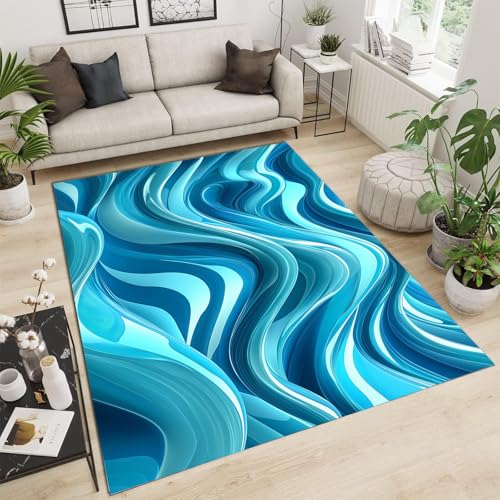Grand tapis formes abstraites lac bleu 90x150cm moderne - 2