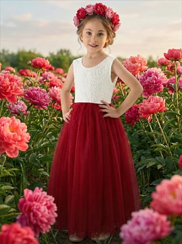 Image of 2Bunnies Girl Peony Lace Back A-Line Straight Tutu Tulle Party Flower Girl Dress