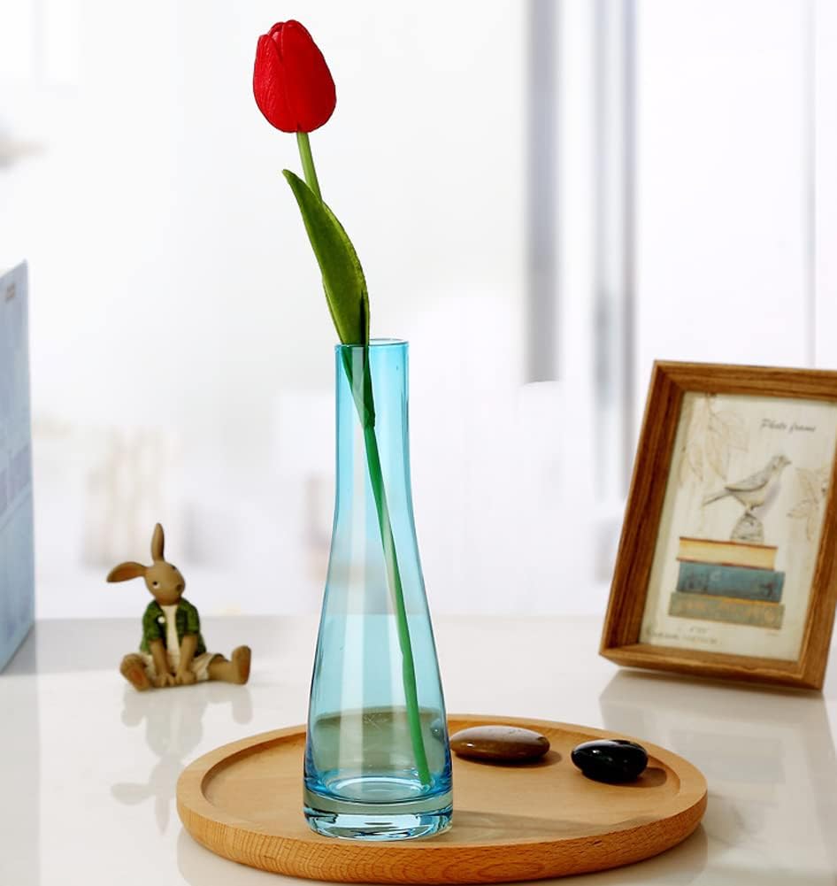 Hand-Made Blown Art Bud Glass Vase Clear Flower Bud Vase Single Stem Vases Decorative Glass Vase Bottles Centerpiece for Wedding Party Home and Office Décor(Blue) - Image 3