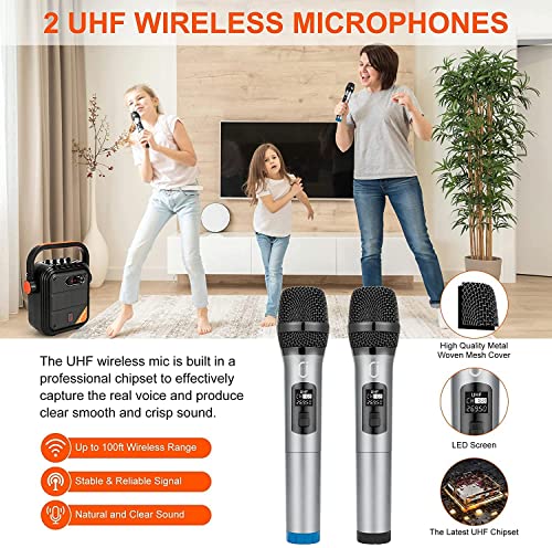 JYX Bluetooth Lautsprecher, Tragbarer PartyBox Lautsprecher mit 2 drahtlosen Mikrofon, kabelloser Party-Lautsprecher, Musikbox unterstützt TF-Karte/USB, AUX, FM, Rec für Party – Bild 4