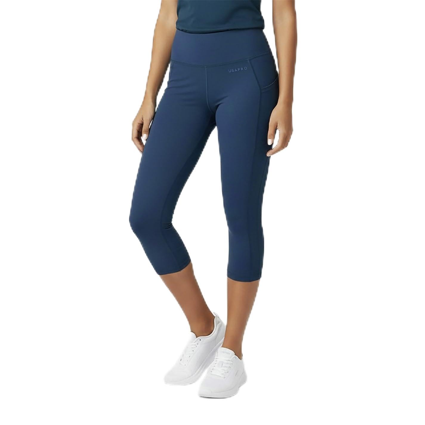 USA Pro Womens Rise Capri Cropped Leggings Navy 10
