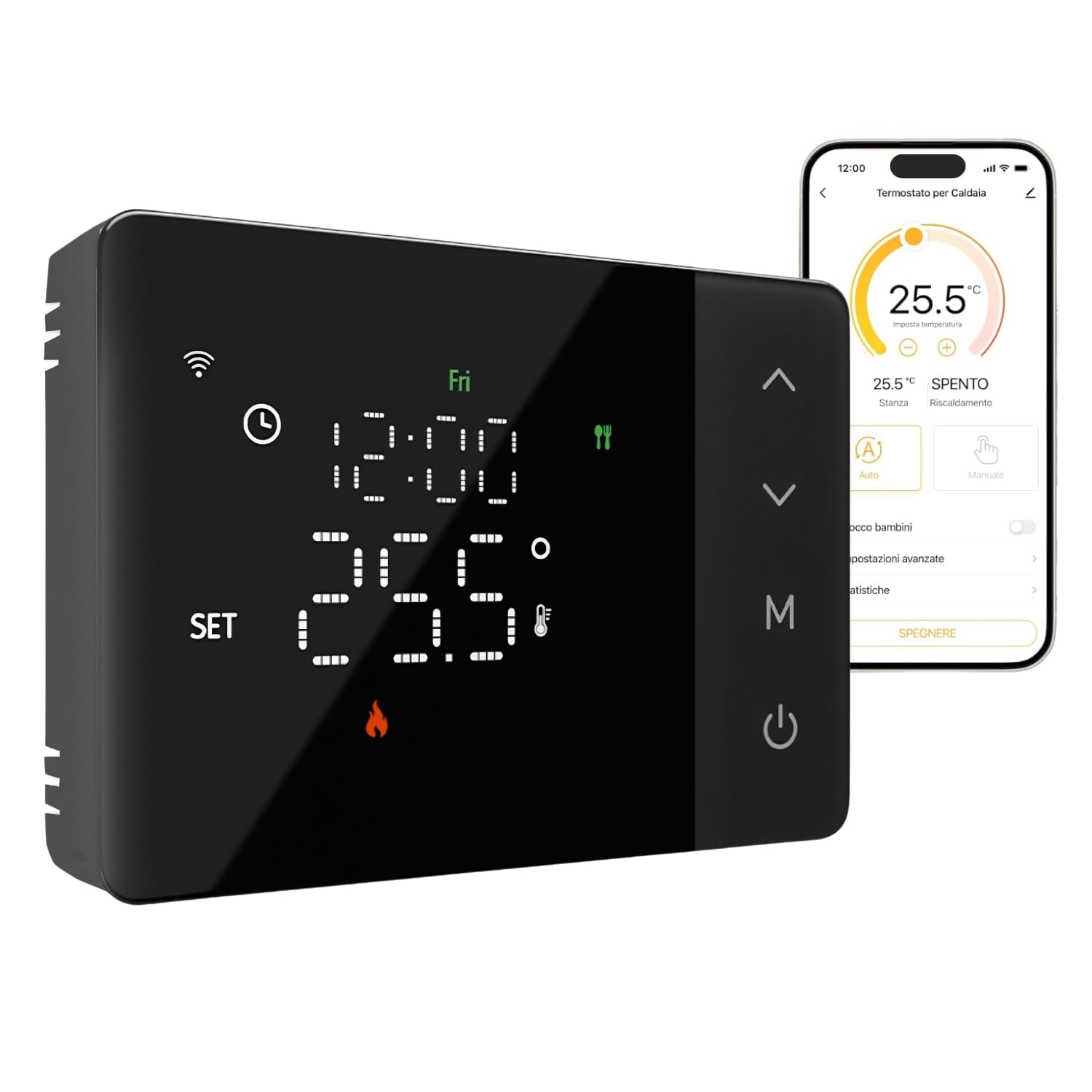 domyno Thermostat WiFi à piles pour chaudière, contrôle smartphone application Alexa Google Chronothermostat intelligent mural boîte 503, 502 programmation hebdomadaire et manuelle (noir)