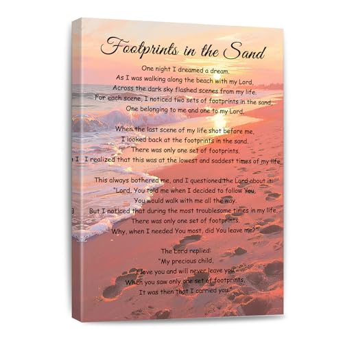Footprints In The Sand Wall Art Religious Poem Poster Jesus Christian Print Retro Canvas Motivational Quotes Painting Pictures Home Decor Framed 8 * 12 Inch