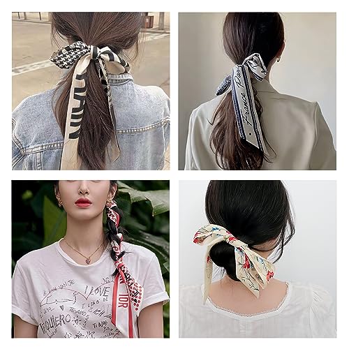 Skinny Silk Scarf Women Girls Narrow Long Neckerchief Flower Tree Print Letter Pattern Satin Slim Ribbon Scarf Tie2