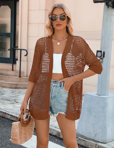 Image of Zeagoo Women's 2026 Summer Crochet Lightweight Cardigan Short Sleeve Boho Kimono Oversized Open Front Sweater Tops