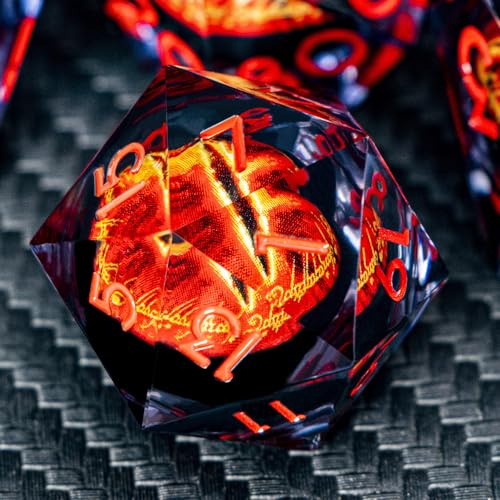 ARUOHHA Gazes Eye Dice DND Resin Dice Liquid Core Flaming RPG Sharp Edged Dice Set with Gift Box Polyhedral D and D Dice Set Compatible with Dungeons Dragons Role Playing Game D20 D12 D10 D8 D6