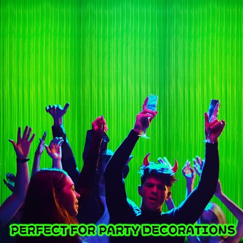 Image of 6 Pack Glow in The Dark Curtains Party Supplies 6.6 x 3.3 Ft Glow Tinsel Foil Fringe Curtains Photo Booth Prop Backdrop Streamer for Birthday Holiday Neon Party Decorations