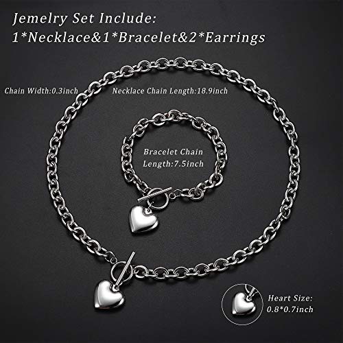 LOYALLOOK Heart Pendant, Necklace, Bracelet & Stud Earrings Set - Stainless Steel Love Heart Jewelry for Women - Halloween4