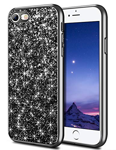 Coolden für iPhone 8 7 Hülle iPhone SE 2020 Glitzer Handyhülle Mädchen Bling Sparkle Stoßfest Case Schlank TPU Bumper Schutzhülle für iPhone 7/8 4.7 Zoll (Schwarz)