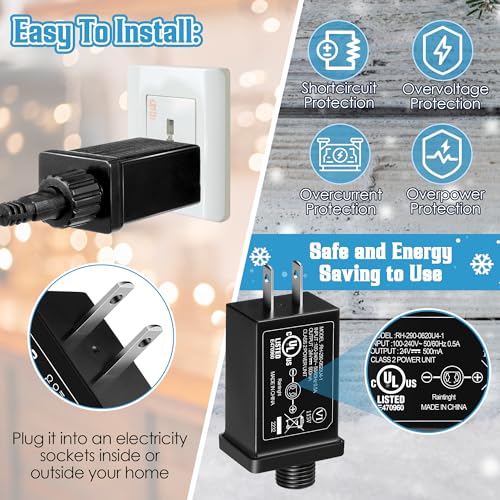 Image of 2PCS 24V 12W LED Power Supply, Class 2 Power Supply LED Transformer Replacement for Christmas String Lights, Waterproof IP44 US Plug Adapter
