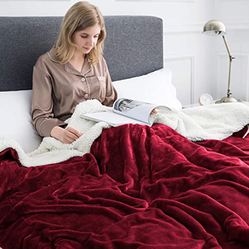 Ir Imperial Rooms Sherpa Blanket For Bed Twin Size - Soft And Fuzzy Throw Blanket For Couch And Sofa - Reversible Microfiber Thick And Warm Fluffy Sherpa Fleece Throw Blanket, Burgundy, 60X80 Inches #TOP2
