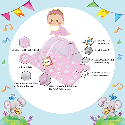 Bantoo-New-Born-Baby-Bedding-Set-Cotton-Mattress-with-Mosquito-Net-0-6-Months-Pink