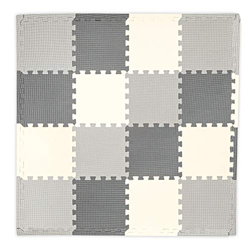 Image of Play Platoon Non-Toxic Foam Puzzle Floor Mat, Comfortable, Extra Thick, Cushiony Exercise and Play Mat for Toddlers, Kids & Adults, 16 Tiles (12"x12"), Grey/Cream/Charcoal