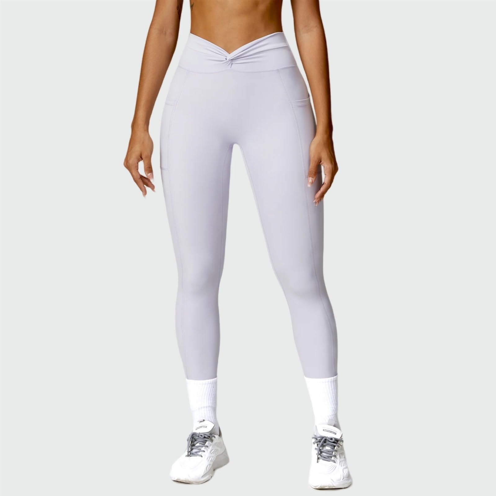 Pantalones de Yoga for mujer, mallas de entrenamiento for correr con cintura cruzada, cintura alta, levantamiento de cadera, sensación desnuda, mallas deportivas for gimnasio Leggings mujer(Haze Blue,