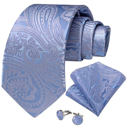 Image of DiBanGu Mens Paisley Tie Sets Silk Jacquard Woven Floral Necktie and Pocket Square Cufflinks Wedding Business Party