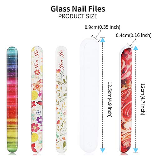 4 Pack Crystal Glass Nail File With Case, Senignol Flowers Nano Glass Nail Shine Buffers Polisher For Professional Manicure Nail Care Fingernail File For Salon &Home Natural Nail Art Use #TOP1