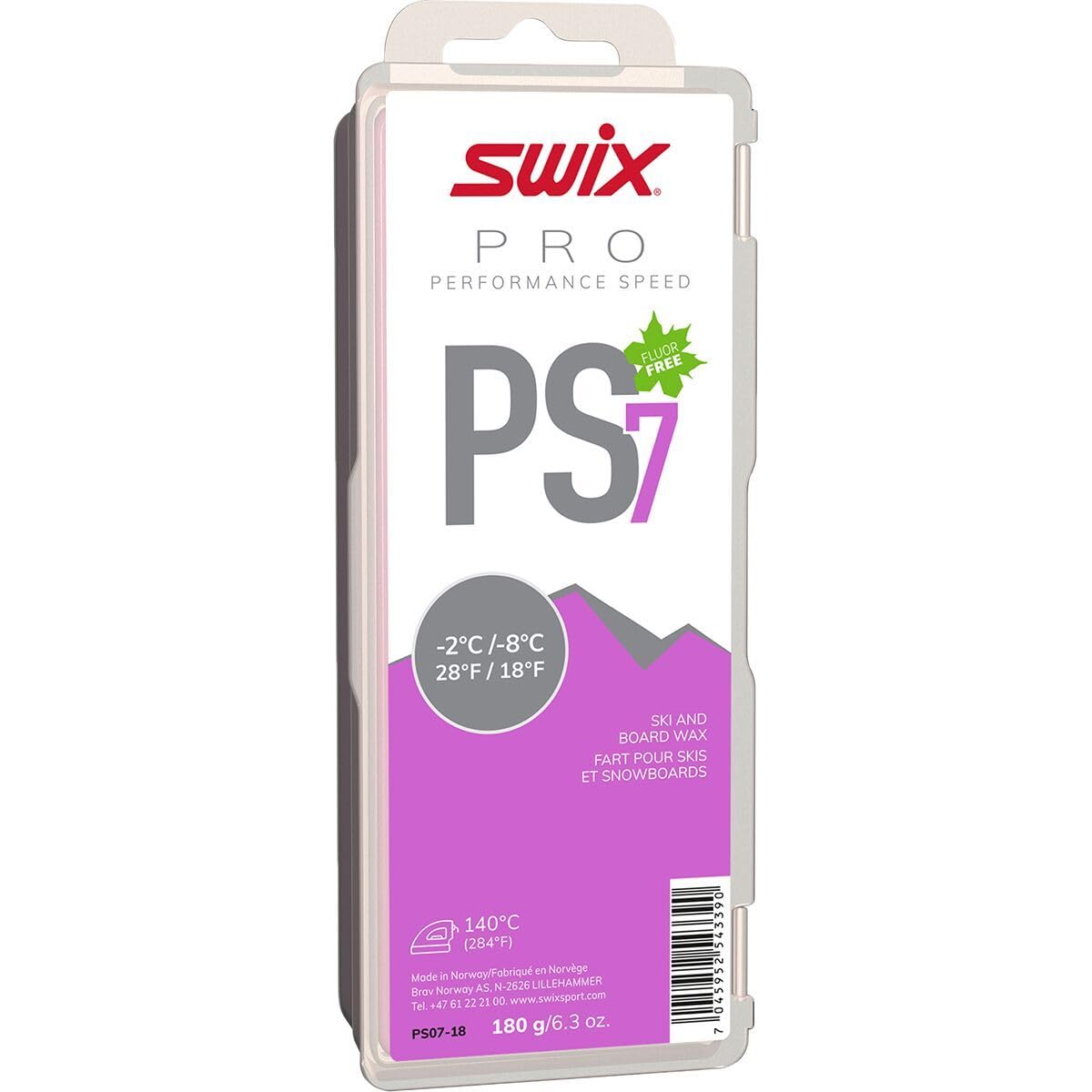 PS07-90 PRO Speed Wax Shop PS7 Violet 18 à 2,2 °C Boîte de 900 g 5 barres de 180 g Sans Fluoro Ski ou Snowboard