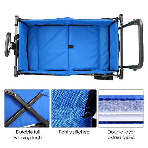 Push And Pull Collapsible Utility Wagon, Heavy Duty Folding Portable Hand Cart With Removable Canopy, 7“ All-Terrain Wheels, Adjustable Handles And Double Fabric For Shopping, Picnic, Beach, Camping #TOP3