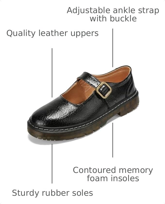 Image of Women's Mary Jane Flat Shoes Comfort Platform Buckle Ankle Strap Flats Breathable Slip On Lightweight Office Work Shoes Black,8 US